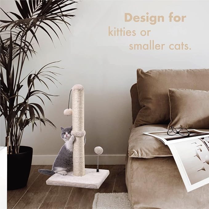 MECOOL Cat Scratching Post Premium Basics Kitten Scratcher Sisal Scratch Posts with Hanging Ball 22in for Kittens or Smaller Cats (22 inches for Kitten, Beige) - Image 5