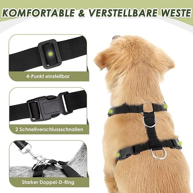 Lukovee Dog Car Harness Seat Belt, Harness & Seatbelt with 2 in 1 Buckle | Adjustable Soft Breathable Mesh Harness, Reflective Elastic Reflective Tether, for Small Medium Large Dogs Pets (Blue, M) - Image 4