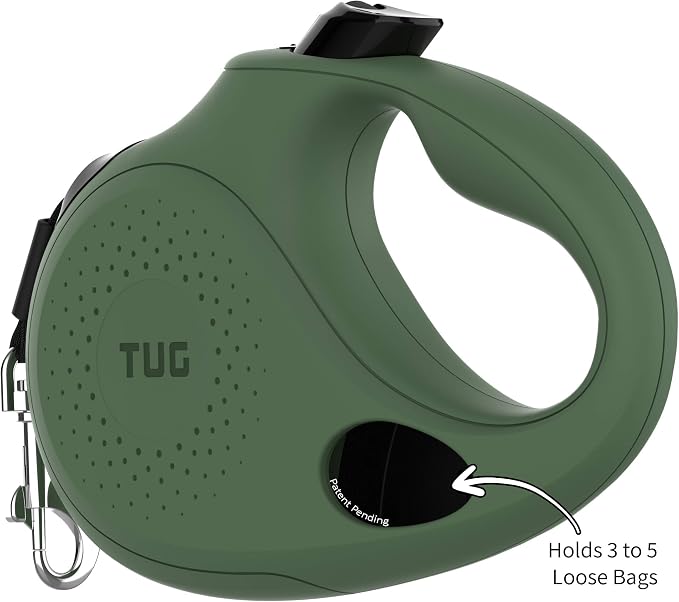 TUG Oval 360° Tangle-Free Retractable Dog Leash with Integrated Waste Bag Dispenser (Large, Green) - Image 2