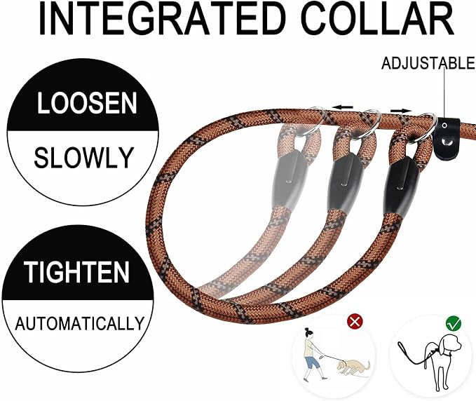 6 FT Heavy Duty Dog Leash, Durable Premium Quality Strong Training Rope Slip Leash with Comfortable Padded Handle and Highly Reflective Threads for Small Medium and Large Dogs, (Brown) - Image 4
