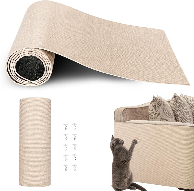 Cat Scratch Furniture Protector, 78.7"x15.8" Cat Scratch Pad for Couch | Trimmable Self-Adhesive DIY Sofa Wall Cats Tower Mat, Replacement Pads from Pet Claws, Beige by Fmelut