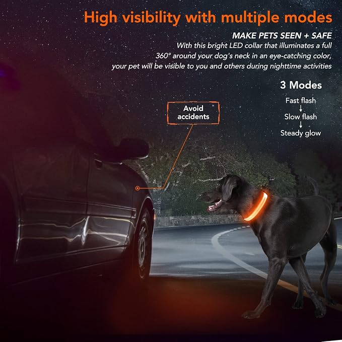 Light Up Dog Collar, Rechargeable USB Collar, Waterproof, Luminous LED Collar, Adjustable, Super Bright, Night Walking for Small Medium Large Dogs, Orange, L - Image 6