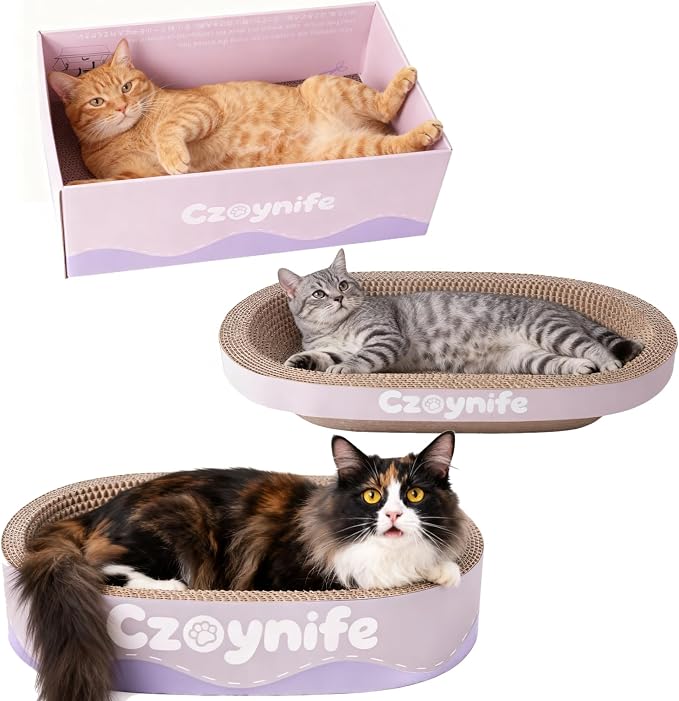 3PCS Cat Scratcher Cardboard, Oval Cat Scratch Pad Bowl Nest for Indoor Cats, Round Cat Scratching Board Corrugated Lounge Cat Bed, Furniture Protector for Couch (Purple, 17 * 11.5 in) - Image 6