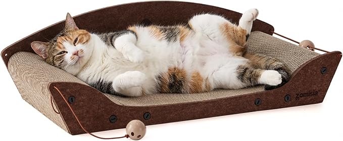 ZOMISIA 26'' Cardboard Cat Scratcher Bed - Large Scratcher Couch for Indoor Cats, Orthopedic Scratching Board, Lounger Scratching Couch with Bells by Zomisia