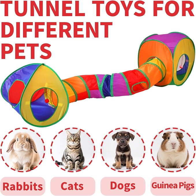 Pet Cat Tunnel, Tent Kit Tunnels for Indoor Cats, Collapsible Pet Tunnel for Kitten, Puppy, Rabbit, 25cm-Wide Tunnels, Durable & Breathable, with Peek Hole Toy Ball - Image 2
