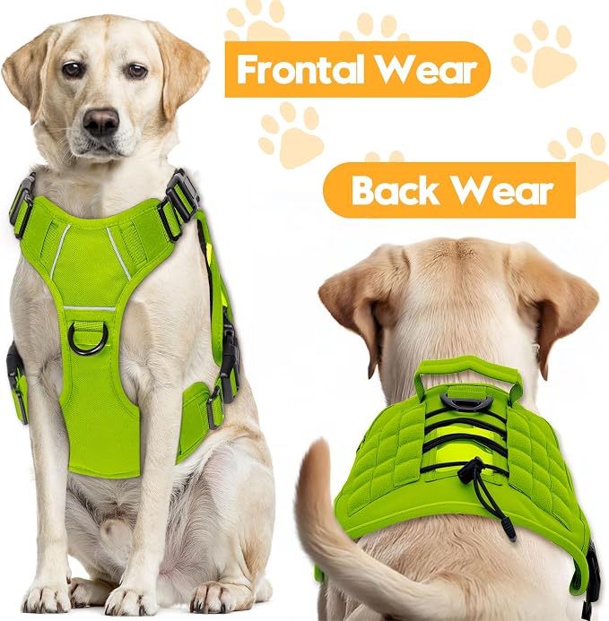 Heavy-Duty Tactical Dog Harness for Large Dogs, No Pull Adjustable Reflective Pet Vest with Molle System, K9 Military-Grade Control for Service Training, Outdoor & 10+ Breeds, Wild Lime, X-Large - Image 7