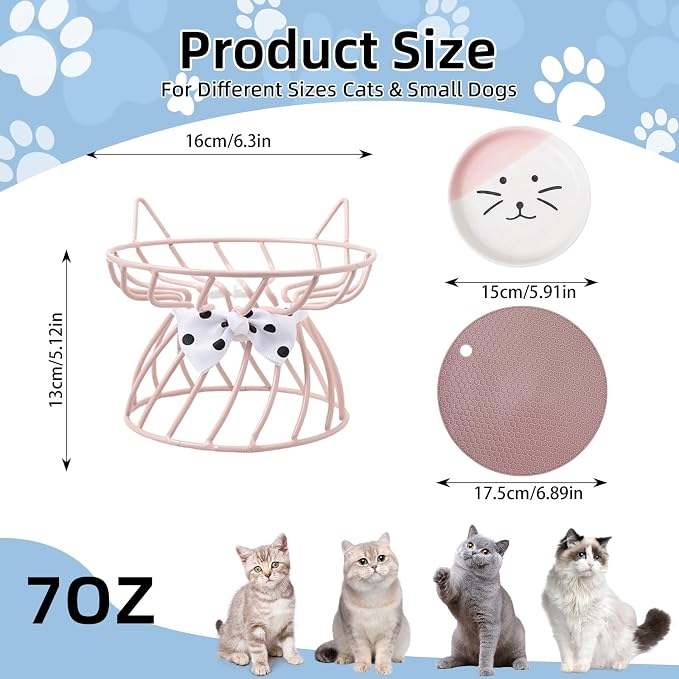 Raised Pet Food and Water Bowl, Cat and Small Dog Bowl, Tilted Ceramic Cat Water Bowl No Spill,15oz, Dishwasher Safe - Image 2