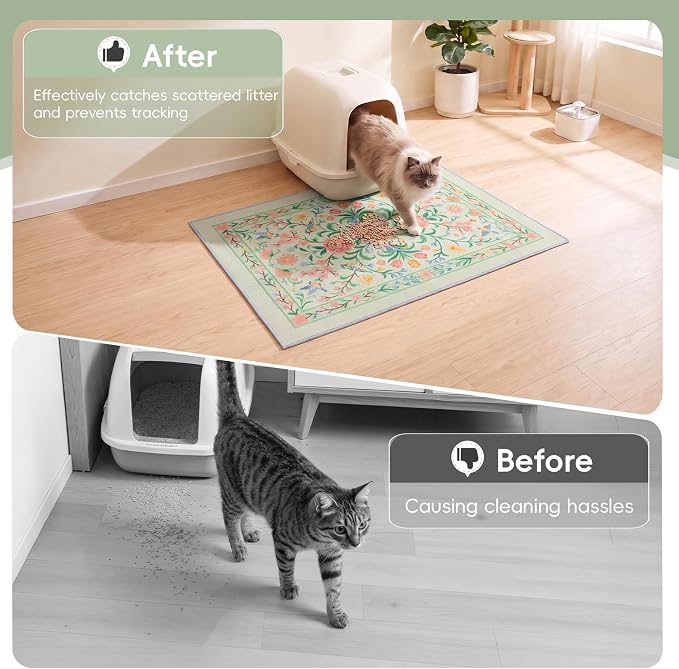 Bienbee Cat Litter Mat, 2PCS 33"x22" Machine Washable Litters Box Mats Non-Slip &Waterproof Cat Litters Trapping Mats Easy to Clean Mat for Litter Box Less Waste Protects Floors Pastel Green L - Image 2