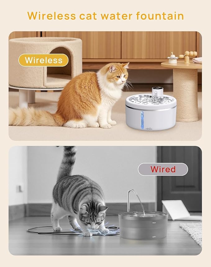 Wireless Cat Water Fountain [with Stainless Steel Tray], 84oz/2.5L Pet Fountain for Cats Inside, Cat Fountain for Drinking with Motion Sensor - Image 4