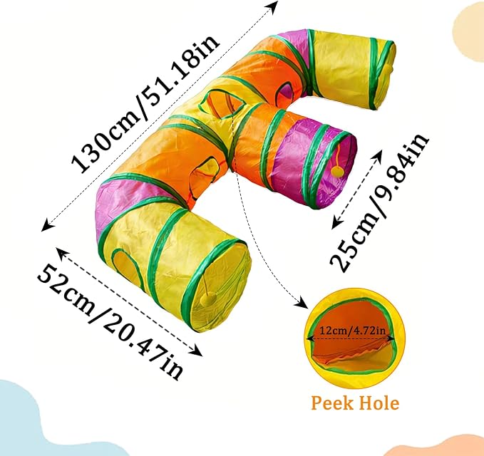 3 Way Collapsible Cat Tunnels with Interactive Ball, E Shape Folded Pet Tube Toy for Indoor Cats, Puppy, Kitty, Kitten, Rabbit - Image 2