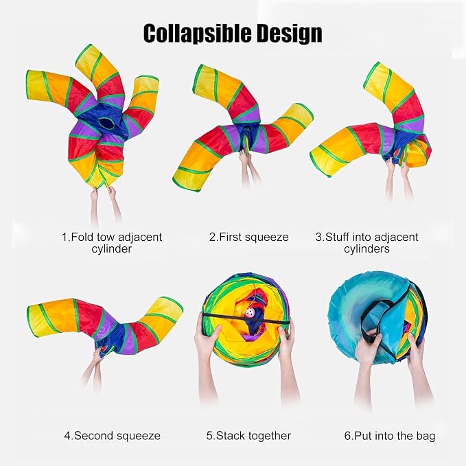 Bemodst S-Type Cat Tunnel, 2 Way/3 Way/4 Way/5 Way Collapsible S-Shape Small Animal Tubes Kitty Tunnels Interactive Maze House Toy with Storage Bag for Kitten Puppy Rabbit Guinea Pig (Rainbow-5 Way) - Image 5