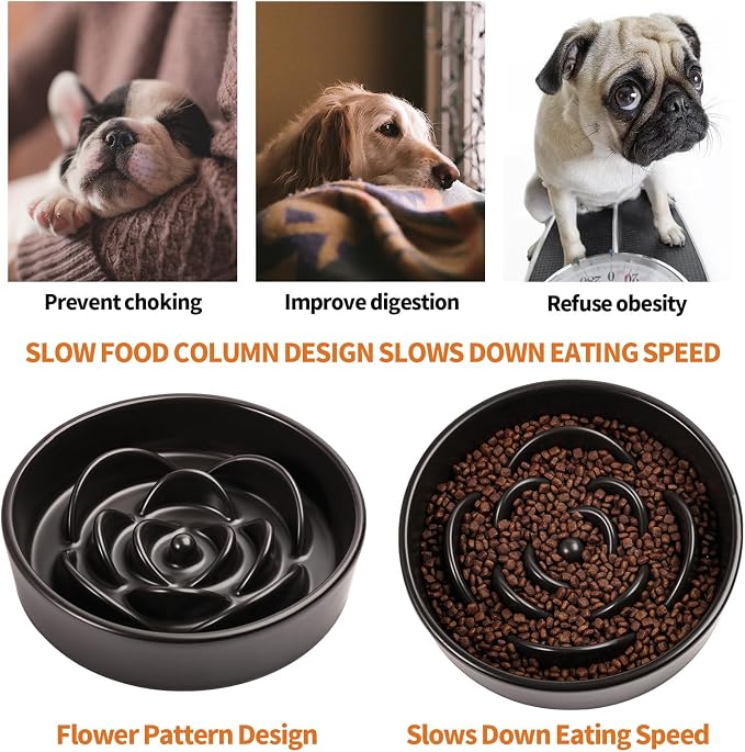 8.26 in Black Dog Bowl Slow Feeder Ceramic for Medium and Large Breed,Elevated/Raised Slow Feeding Dog Food Water Dish Heavy Weighted,Puppy Dish for Fast Eaters,Puzzle Eating Bowl Modern Maze - Image 4