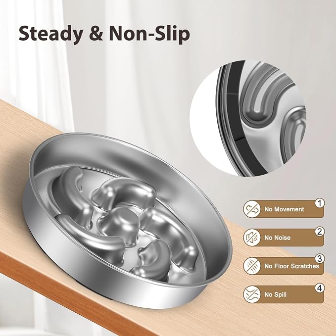 Slow Feeder Dog Bowl, 2 Cups Stainless Steel Heavy Duty Bowl Non-Slip Base | Puzzle Maze Non-Slip Design, Premium Heavy Duty Steel Structure, Slows Down Eating for Medium and Large Breed Dogs - Image 3