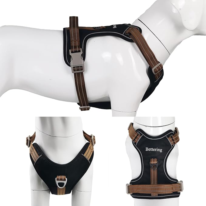 No Pull Reflective Dog Harness, 2 Zinc Alloy D-Rings Escape Proof Vest with Thickened Handle, Breathable 300D Polyester Mesh for Small Medium Large Dogs (Black and Brown, M) - Image 8