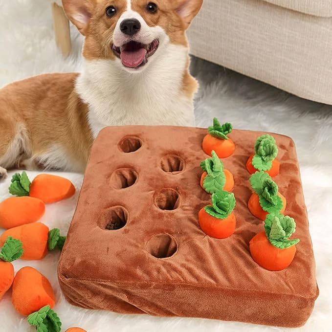Carrot Dog Toy - Interactive Foraging Puzzle, Treat Hiding Plush Mat, Mental Stimulation Slow Feeder Enrichment Toy for Small Medium Dogs & Cats, Machine Washable - Image 4
