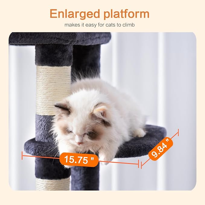 Heybly Cat Tree for Large Cats, 20lbs Heavy Duty, 60 inches HCT050G | Cat Tower for Indoor Cats with Big Padded Plush Perch, Multi-Level Furniture Condo with Cozy Basket, Smoky Gray - Image 8
