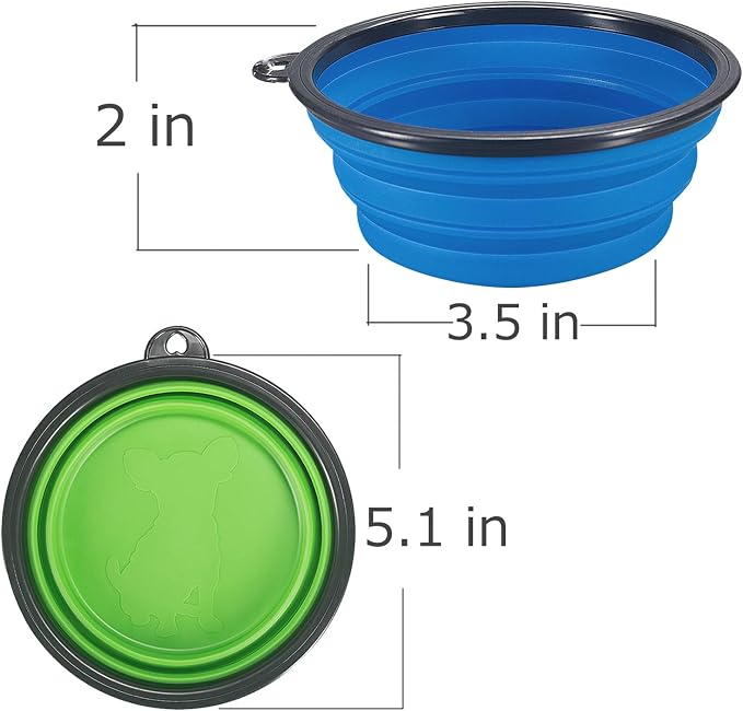 Comsun 2-Pack Collapsible Dog Bowl, Foldable Expandable Cup Dish for Pet | Cat Food Water Feeding Portable Travel Bowl Blue and Green - Image 2