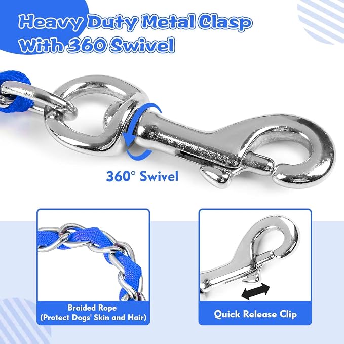 Metal Chain Dog Leash Chew Proof for Dogs, Blue, 3.5mm, 6FT | More Room for Everyday Walks and Outdoor Use, Chew Resistant Chain, Padded Handle, Swivel Clip - Image 4