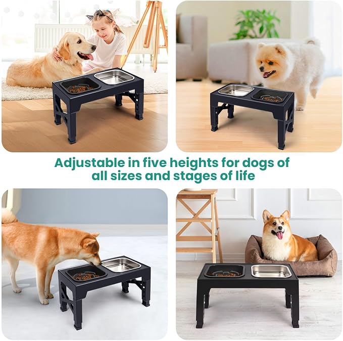 Niubya Elevated Dog Bowls, with Slow Feeder Bowl and Stainless Steel Dog Food Bowl, Raised Dog Bowls Adjusts to 5 Heights (3.15", 8.66", 9.84",11.02", 12.2") for Small Medium and Large Dogs - Image 8
