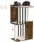 43.8in 3-Tier Modern Cat Tree Tower Condo, Cat Scratch Posts for Indoor Cats, Big Plate, Two 19.7in Full Sisal Scratching Posts, Rustic Brown by FourFurPets