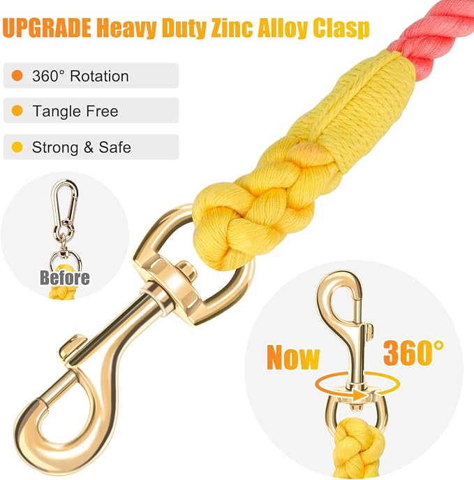 6 FT Handmade Rope Dog Leash for Small Medium and Large Dogs | Soft and Comfortable Grip, New Golden Heavy Duty Metal Clasp, Colorful Rainbow - Image 4