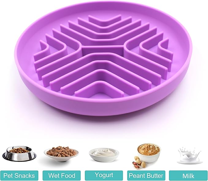 Slow Feeder Bowls for Dogs and Cats, 7.9inch Slow Down Bowl with Suction Cups, Puzzle Pet Bowls Non-Slip Design Dishwasher Microwave Safe (Purple) - Image 3