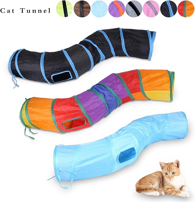 iCAGY Cat Tunnel Toys for Indoor Cats Kittens Rabbits, Pet Toy Play Tunnels | Interactive Crinkle Pop Up Tunnel Toys, Relieve Cat Boredom, Gray 47" Shape S - Image 6