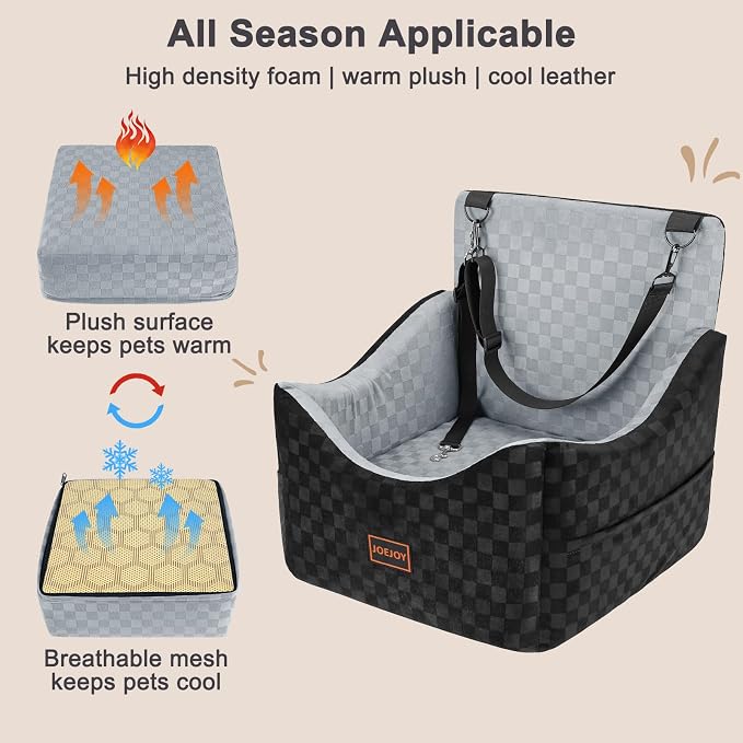 JOEJOY Elevated Dog Car Seat for Small/Medium Dogs up to 35 lbs, Memory Foam Booster Seat with Detachable Washable Cover, Travel-Safe Car Bed with Safety Belts & Storage Pockets, Grey - Image 6