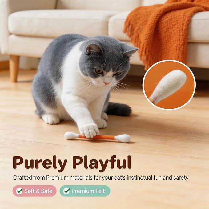 6Pack Cotton Swabs Cat Toys with Catnip, Giant Qtip Chew Sticks & Teething Ropes for Boredom Relief, Durable Interactive Felt Kitty Kicker Toy for Exercise. - Image 2