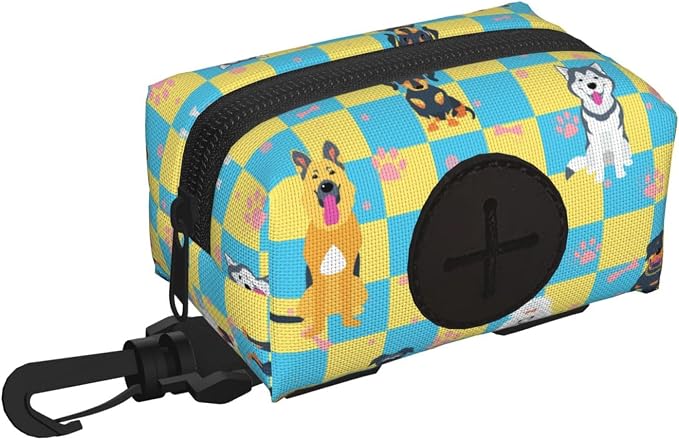 Dog Poop Bag Holder for Leashes - Lightweight Pet Waste Bags Dispenser Doggy Zippered Pouch for Puppy Walking Accessories(Plaid Dog Paw Print Bones) by Xalvyriehf