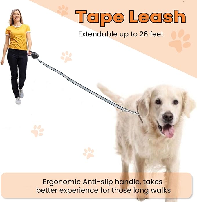 Retractable Dog Leash – Extendable up to 26 FT, Heavy Duty Nylon Tape, No-Tangle, One-Handed Brake & Lock, for Small to X-Large Dogs up to 110 lbs (Black) - Image 6