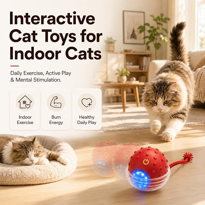 Interactive Rolling Cat Ball, Motion Activated Automatic Cat Toy | Smart Play, High Power, Anti-Stuck Rolling, Carpet & Hardwood, Chirping Sound, USB-C Rechargeable, 3 Modes, Durable - Image 6