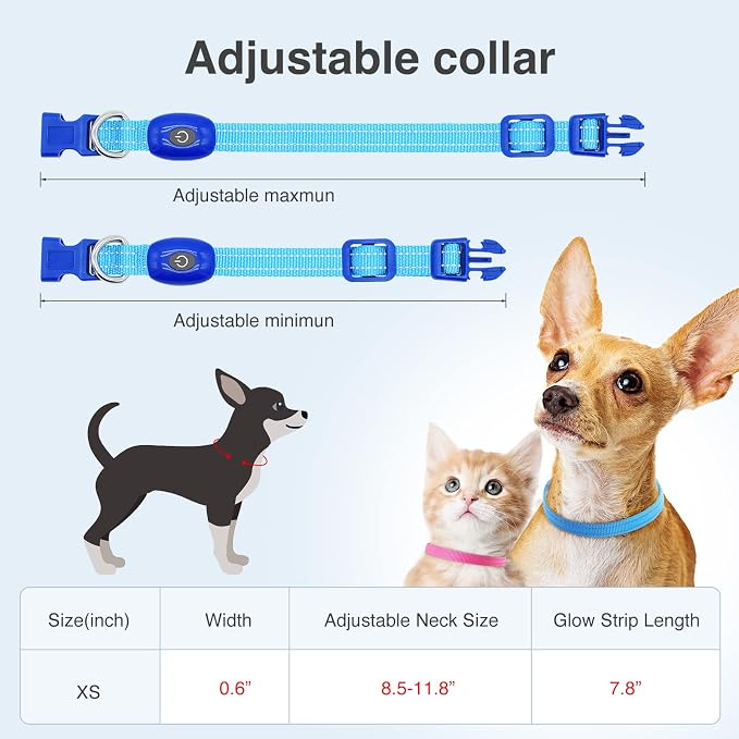 YFbrite LED Dog Collar XS, Lightweight Cat Collar Light, Comfortable Light Up Puppy Collars, USB Rechargeable Adjustable Puppy Walking Safety Light (Blue, XS) - Image 5