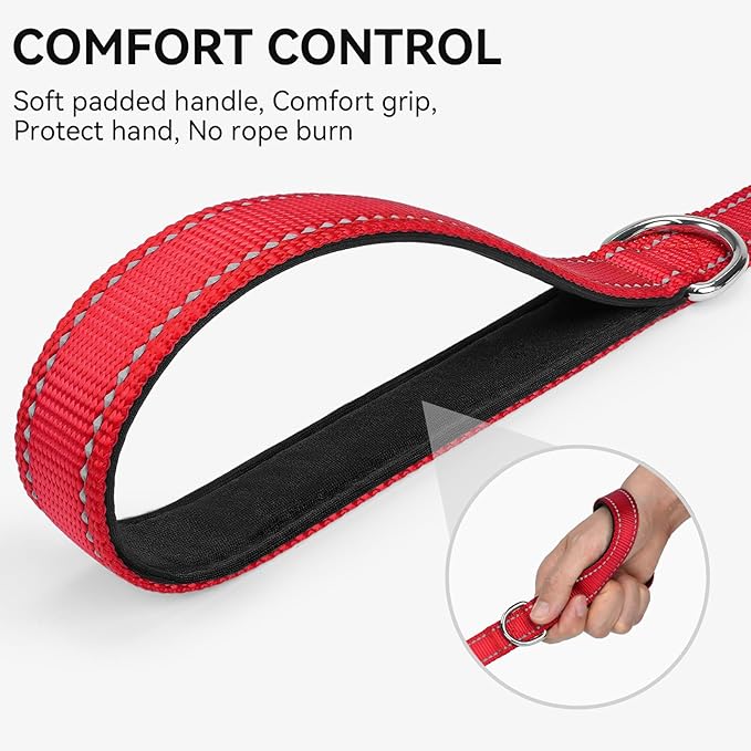 Joytale Reflective Dog Leash for Medium & Large Dogs, 5 FT x 1", Red | Heavy Duty Nylon Webbing, Padded Handle for Comfort, Visible at Night, for Walking & Training - Image 3