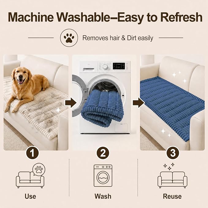 decorUhome Couch Cover for Dogs, Non Slip Fuzzy Thick Pet Sofa Protector | Pet Friendly, Machine Washable, Fits 3-Cushion Sofa, Protects Against Pet Hair & Daily Messes, Navy Blue, 27.6" x 70.9" - Image 8