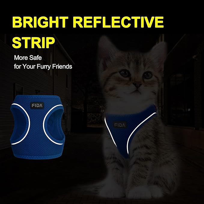 Fida Comfy Dog Harness with Leash, Soft Puppy Vest Escape Proof, Breathable Lightweight Soft Mesh, Adjustable Reflective Step-in Harness for Cat & Extra-Small Pet (XS, Blue) - Image 4