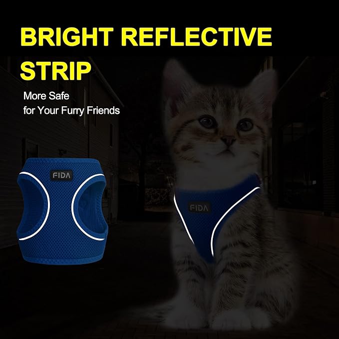 Fida Cat Harness and Leash Set for Walking Kitten and Puppy, Escape Proof Kitten Harness with Breathable Lightweight Soft Mesh, Adjustable Reflective Step-in Design for Kitten and Puppy.(XXXS, Blue) - Image 4