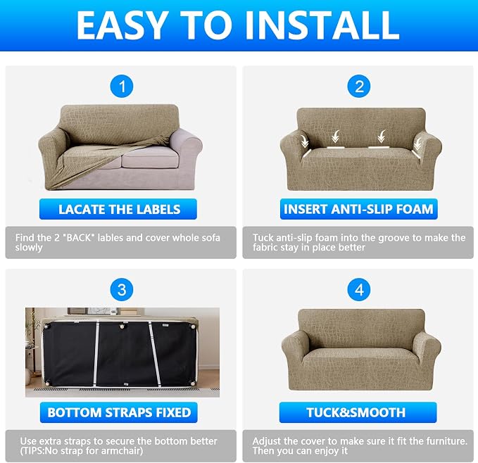 MAXIJIN Waterproof Couch Cover for 3 Cushion Couch, 1 Piece Stretch Sofa Covers Slipcovers with Non-Slip Elastic Bottom, Washable Furniture Protector for Dogs Pets (Large, Khaki) - Image 7