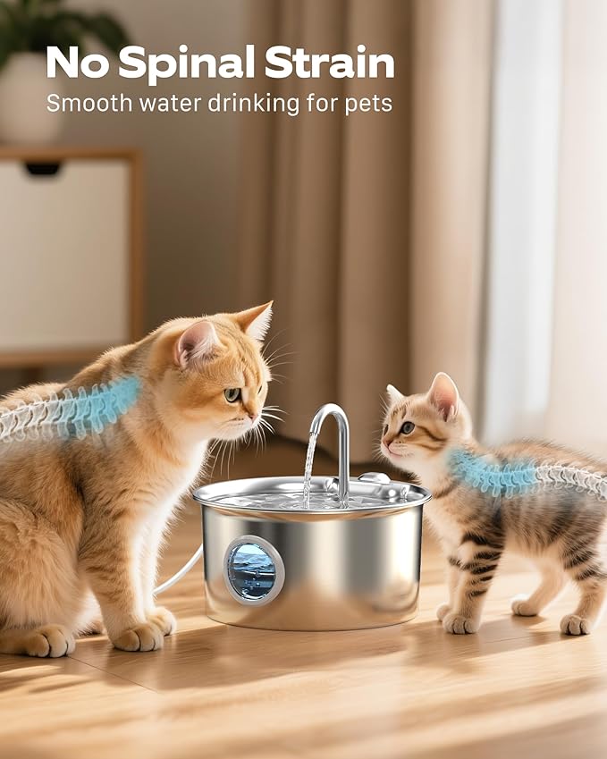 Stainless Steel Cat Water Fountain: Cat Fountain with 6 Filters + 3 Sponges - 88oz/2.6L Pet Water Fountain for Cats Inside - Silent Cats Water Bowl Dispenser - ATMZIQXR Kitty Drinking Fountains - Image 6