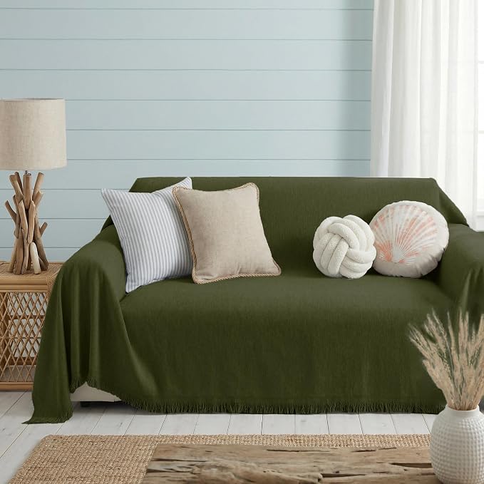 Chenille Couch Cover for Dogs Washable Boho Throw Blanket Washable | 71"×150",Grass Green, Soft Chenille, Tassel Design, Pet Friendly, Furniture Protector, for Couch, Sofa, Bed, Living Room - Image 3