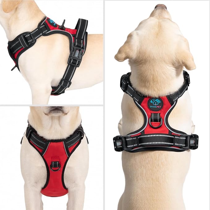 Reflective Dog Harness No Pull Large Breed Vest | with 2 Metal Leash Attachment Hooks(XL, Red) - Image 2