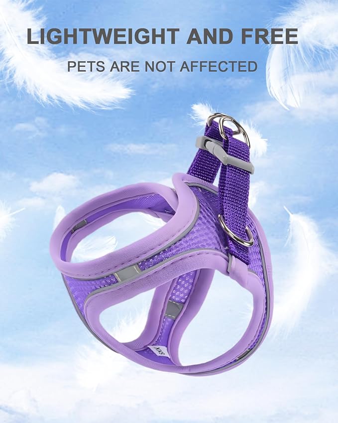 XS Purple Soft Mesh Dog Harness and Leash Set,No Escape Puppy Harnesses for Training Walking， Reflective Adjustable Puppy Vest for Small Medium Dogs, Cats (Purple, XS) - Image 3