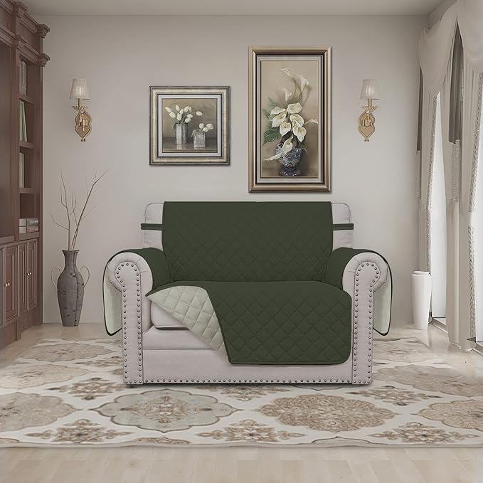 Easy-Going Reversible Couch Cover, Oversized Chair, Army Green/Beige | Machine Washable Slipcover For Dogs, Water Resistant Furniture Mat For Living Room, Non-Slip Sofa Cover, Pet Friendly - Image 2