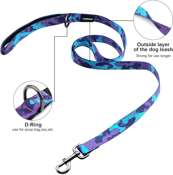 Annchwool No Pull Dog Harness with Padded Handle+5 Ft Leash,Escape Proof and Quick Fit to Adjust Dog Harness,Easy for Training Walking for Small & Medium and Large Dogs(Camo Purple Set,XL) - Image 4