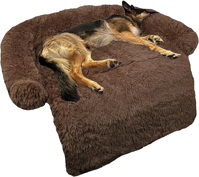 GGIB Calming Dog Bed Fluffy Plush Dog Mat for Furniture Protector with Removable Washable Cover for Large Medium Small Dogs and Cats (Large, Coffee) by GGIB