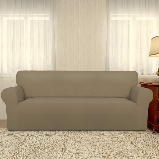 PureFit Stretch Couch Covers for Sofa Large Sofa Slipcovers Tan | 1-Piece Sofa Cover Washable Soft Couch Protector, Couch Slipcover with Non Skid Foam and Elastic Bottom for Kids, Dogs - Image 2