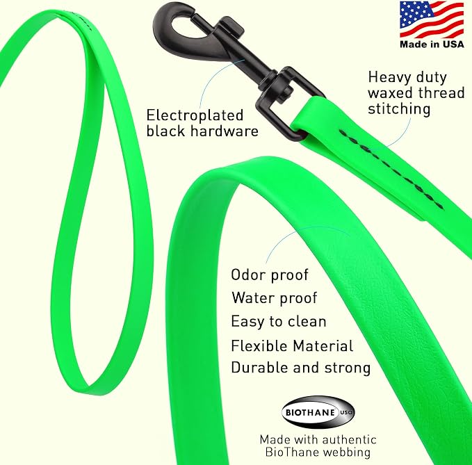 Dogline Biothane Waterproof Dog Leash Strong Coated Nylon Webbing with Black Hardware Odor-Proof Easy to Clean High Performance for Small or Large Dogs Made in USA 2 ft Lead, Tropical Green - Image 2