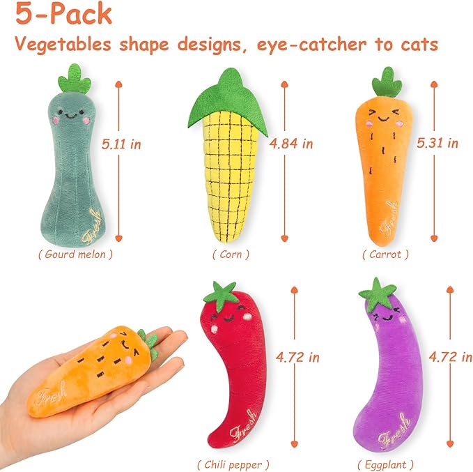 ETEKYER Catnip Cat Toys for Indoor Cats Kitten, 5 Pack, Vegetable Shape | Cat Nip Toys Soft and Durable, Interactive Kitty Kicker Chew Safe Teeth Cleaning Toy - Image 6