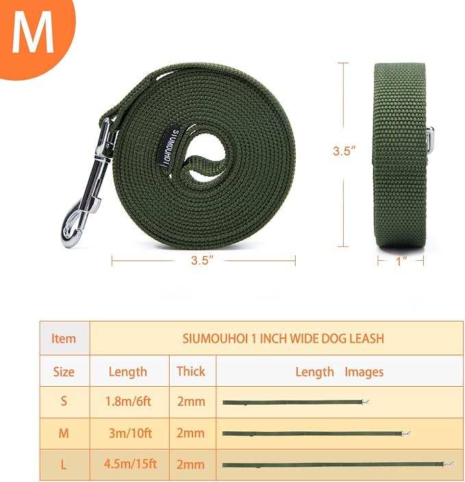 Strong Durable 10ft Nylon Dog Training Leash, 1 Inch Wide Traction Rope, for Small and Medium Dog (Military Green, 10 Feet) - Image 2