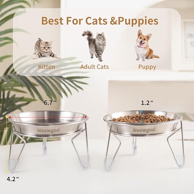 Cat Bowls,6.7" Extra Wide Stainless Steel Cat Food Bowls Whisker Friendly Water Dishes Plates for Cats and Small Dogs Good for Wet and Dry Food(2pack) - Image 5